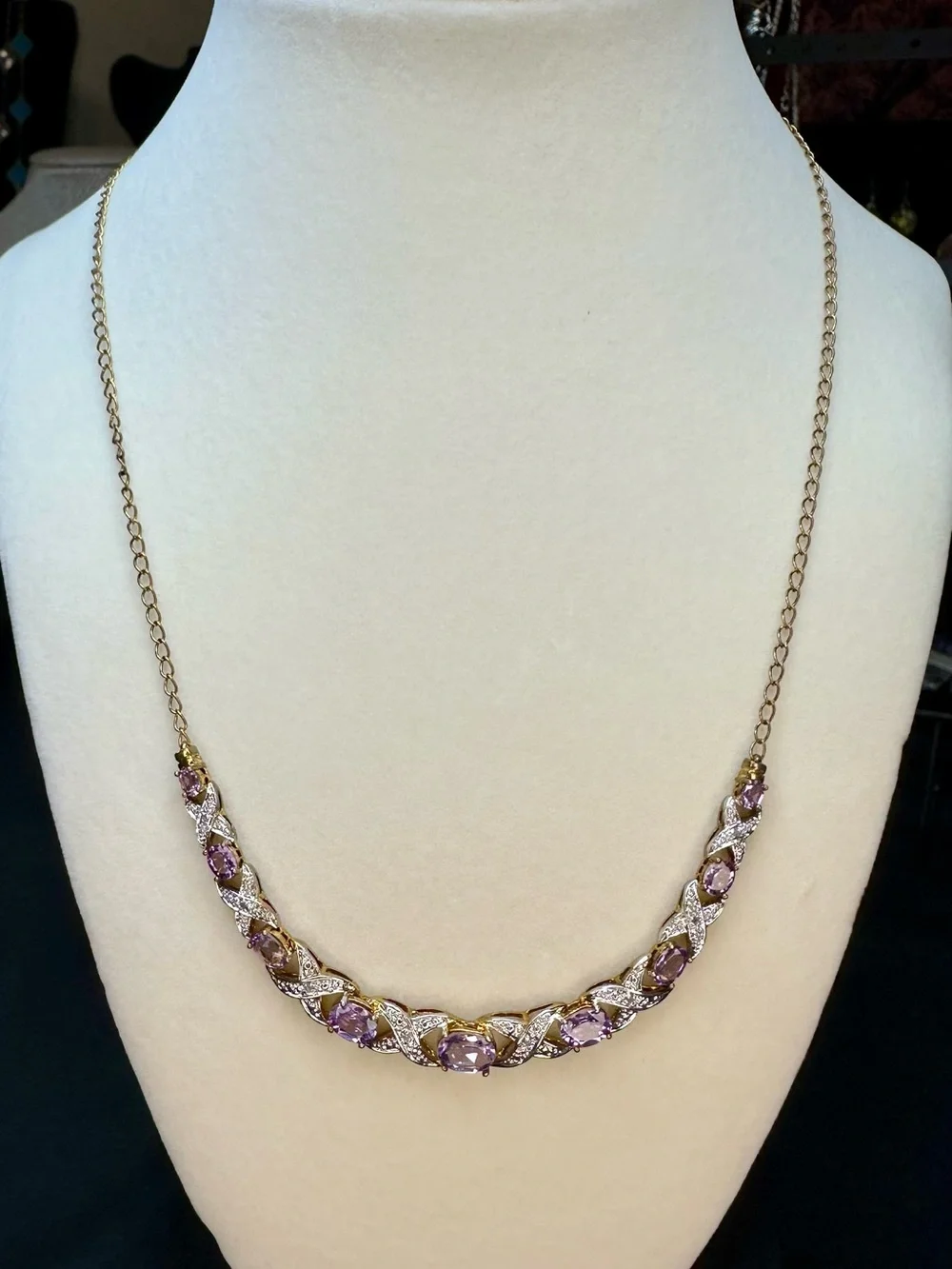 Gold-Tone Amethyst Chain Necklace with Crystal Accents